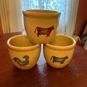 Vtg RRP USA Roseville Ohio Set of 3 small Crocks
